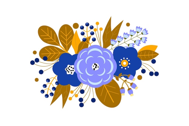 Vector collection flowers and leaves in flat style