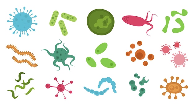 Vector collection of germs and viruses isolated on white