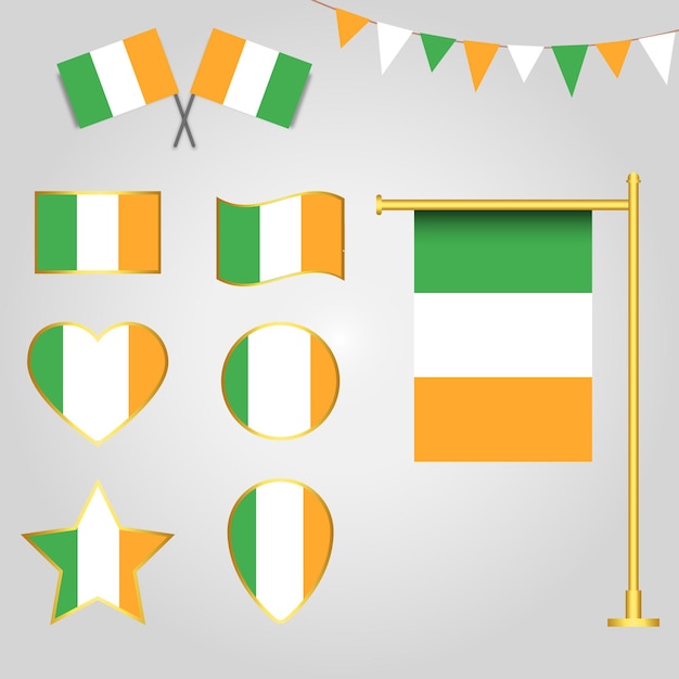 Vector collection of Ireland flag emblems and icons in different shapes illustration of Ireland