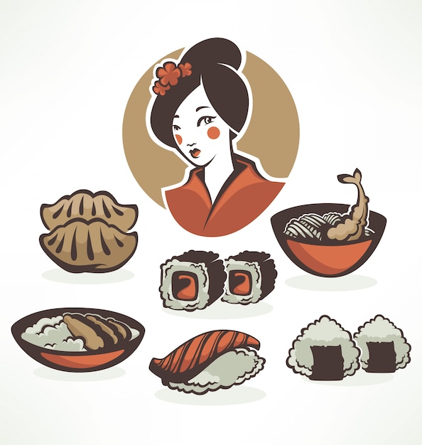 Vector collection of japanese food symbols