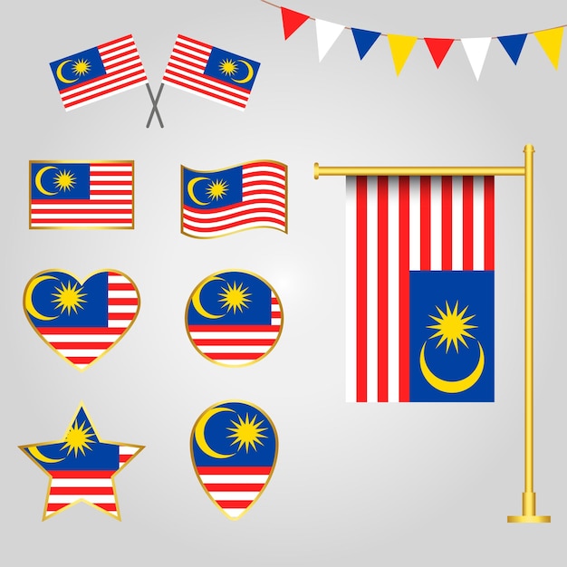 Vector collection of Malaysia flag emblems and icons in different shapes illustration Malaysiia