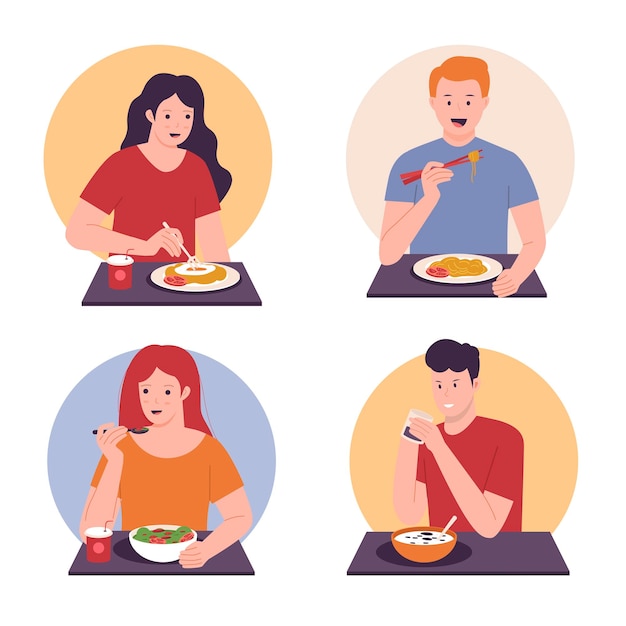 Vector collection of people eating food concept