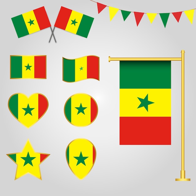 Vector vector collection of senegal flag emblems and icons in different shapes vector of senegal