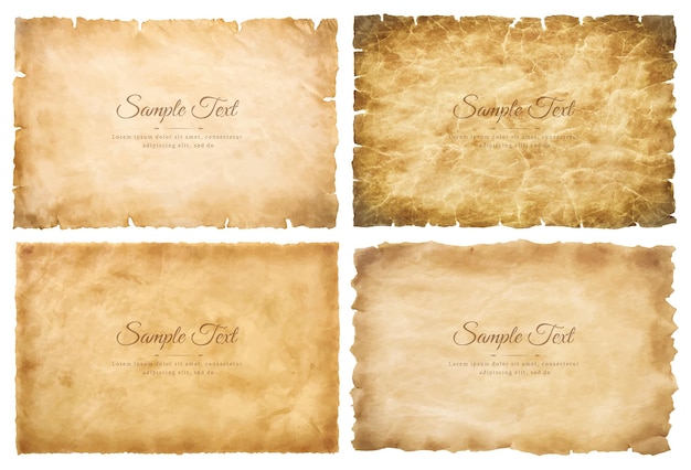 Vector collection set old parchment paper sheet vintage aged or texture isolated on white background