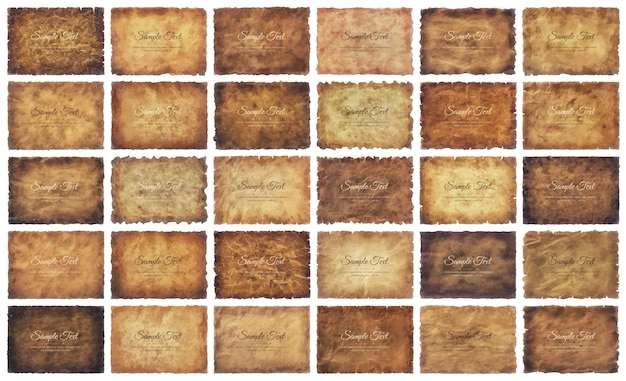 Vector collection set old parchment paper sheet vintage aged or texture isolated on white background