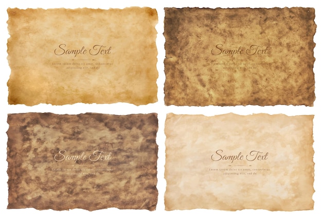 Vector collection set old parchment paper sheet vintage aged or texture isolated on white background