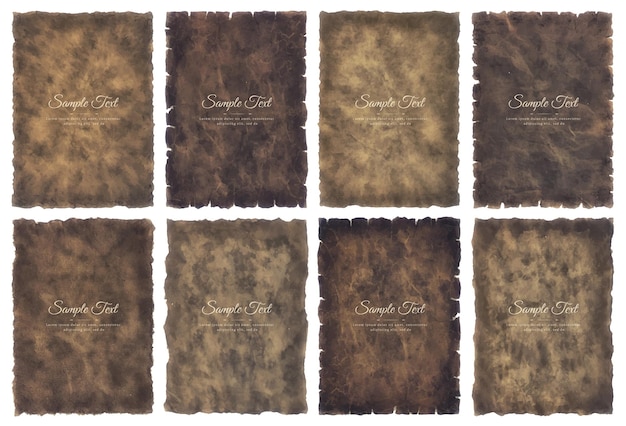 Vector collection set old parchment paper sheet vintage aged or texture isolated on white background