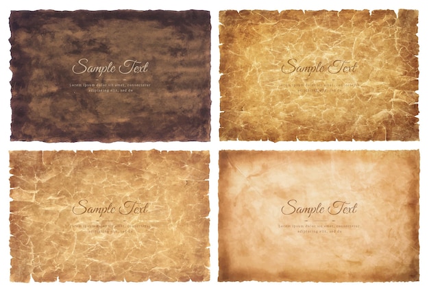 Vector collection set old parchment paper sheet vintage aged or texture isolated on white background