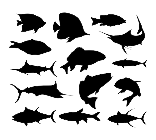 Vector vector collection silhouettes of fish