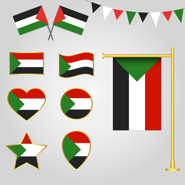 Vector collection of Sudan flag emblems and icons in different shapes vector illustration of Sudan