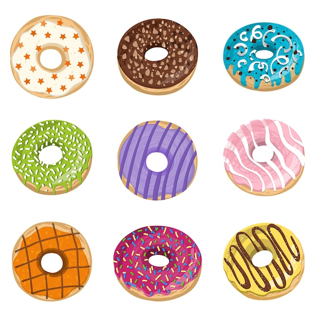 Vector collection with colorful donuts Glaze sprinkle and chocolate donuts