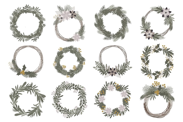 Vector collection of wreaths for Christmas and New Year