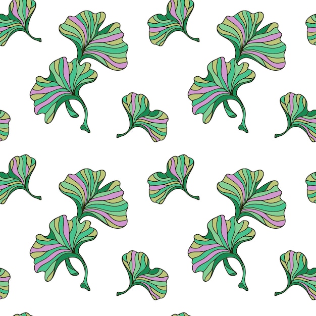 Vector color handdrawn seamless pattern of Ginkgo tree leaves