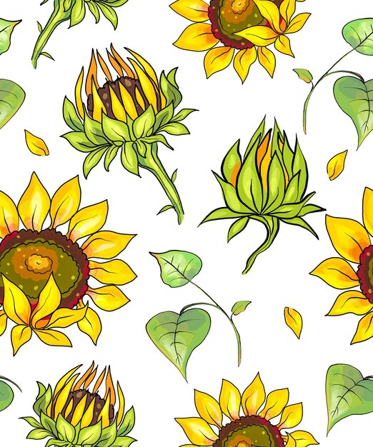 Vector color pattern background with sunflowers Wallpaper fabric paper boho decor