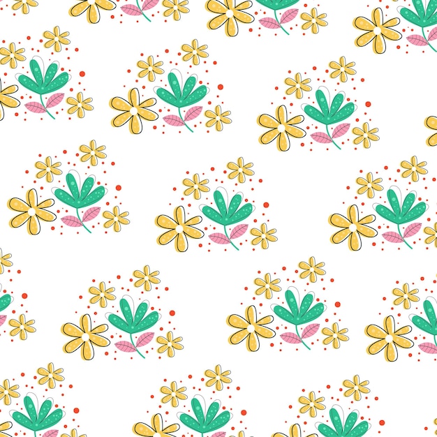 Vector color pattern with green leaves surrounded by yellow leaves on a white background. Seamless