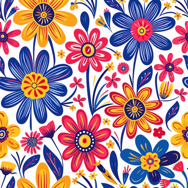 A vector colorful background with pink blue and orange flowers