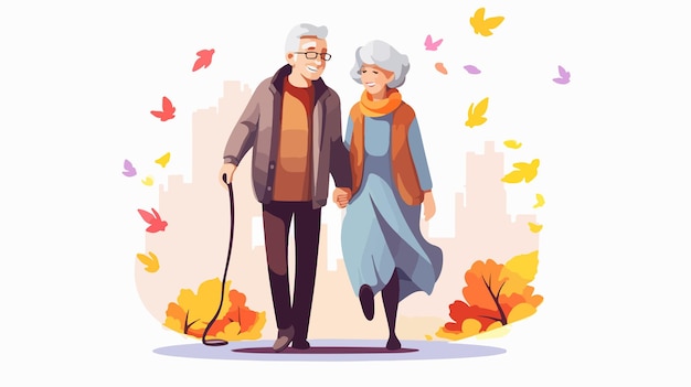 Vector Colorful Illustration Icon of Elderly Couple