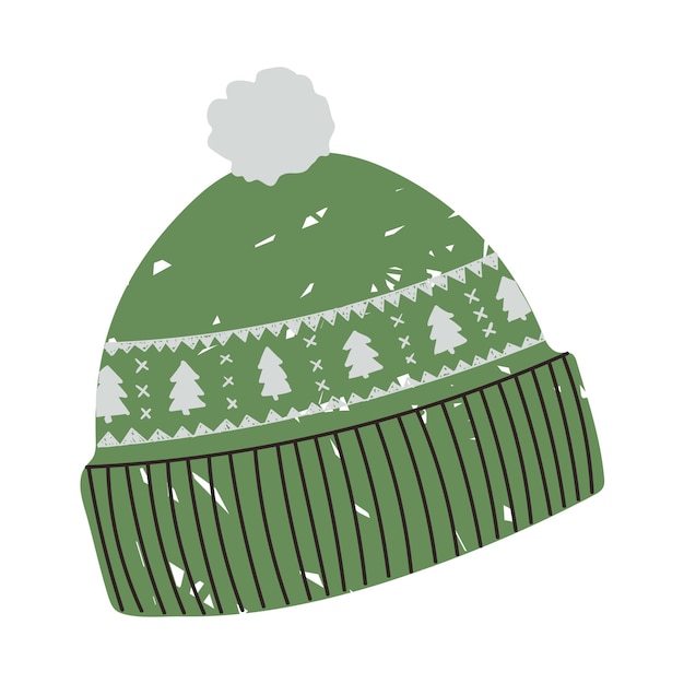 Vector colorful illustration of winter hat with Christmas pattern with Christmas tree