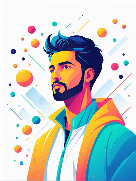 Vector vector colorful illustration of a young male with beard and mustache