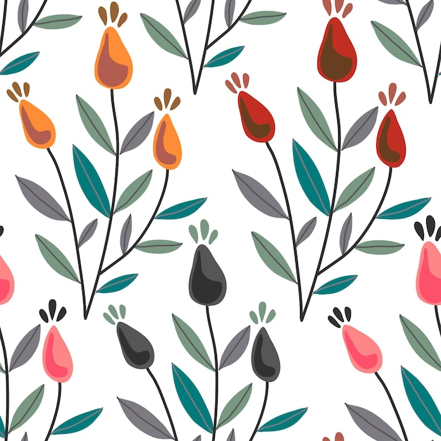 Vector colorful natural seamless patterns with flowers leaves and plants