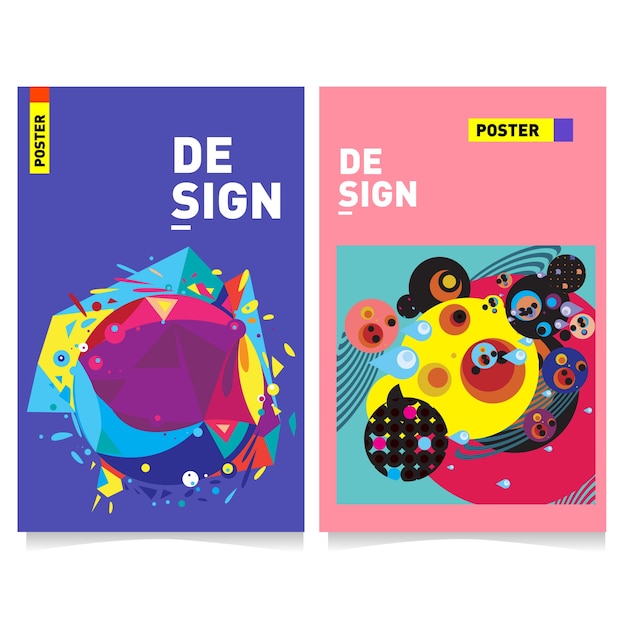 Vector Colorful Poster Design Template with Memphis Style Background