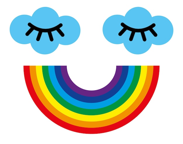 Vector colorful rainbow symbol with blue clouds