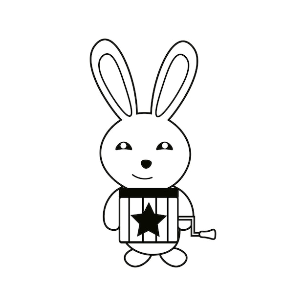 Vector coloring black and white rabbit with a toy jack in a box