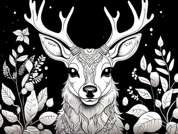 Vector vector coloring page outline of cute deer isolated