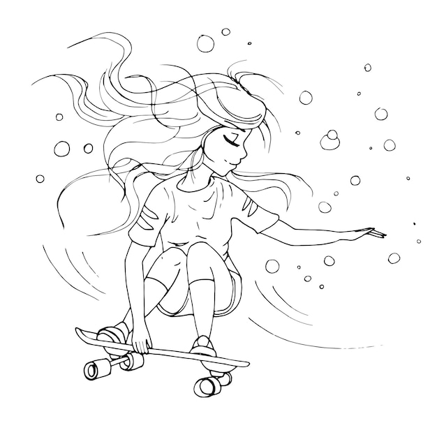 vector coloring page with cute cartoon girl