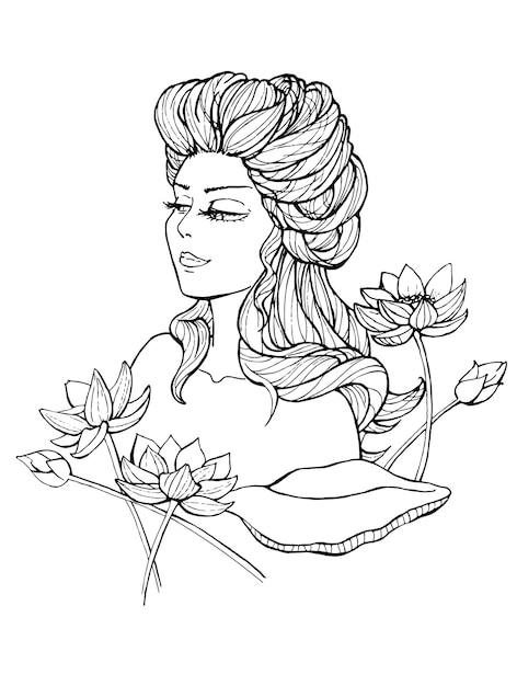 vector coloring page with fantasy girl