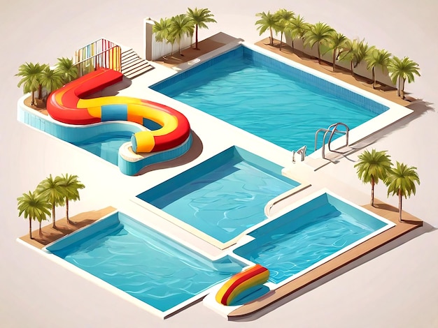 Vector Coloured swimming pools collection isolated