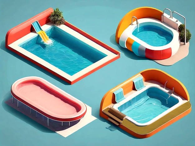 Vector Coloured swimming pools collection isolated