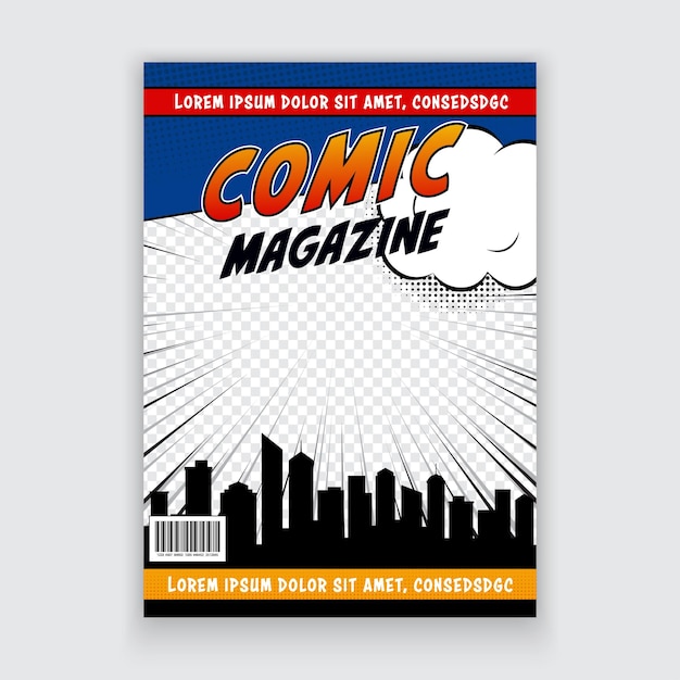 Vector comic book cover page City superhero empty comics magazine covers template