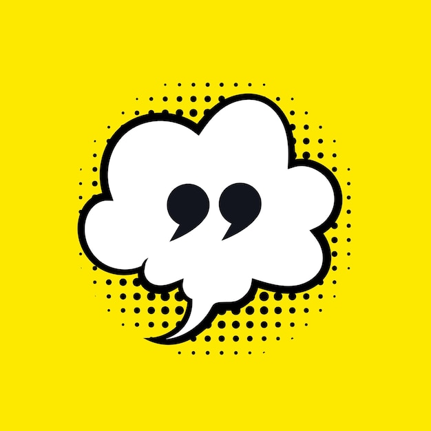 Vector Comics Style Cloud with Halftone Backdrop on Bright Yellow Background with Quote Marks in It Icon Template