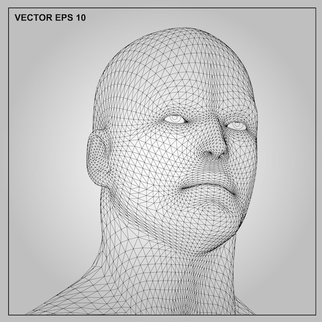 Vector vector concept or conceptual 3d wireframe human male or man head isolated on gray background