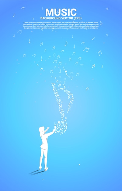 Vector conductor and music melody note dancing flow Concept background for song and concert theme