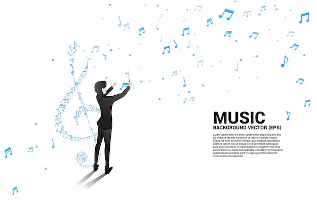 Vector conductor and music melody note dancing flow Concept background for song and concert theme