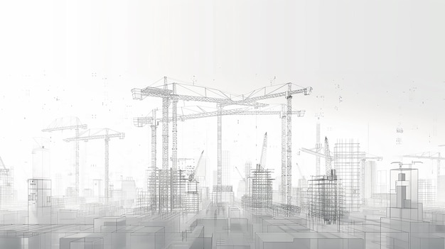 Vector a construction site with lots of tower cranes low poly wireframe digital vector illustration