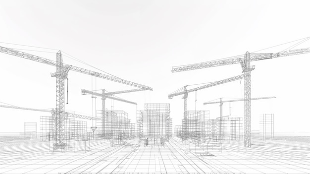 Vector vector a construction site with lots of tower cranes low poly wireframe digital vector illustration