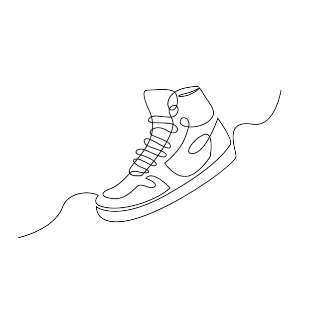 Vector continuous line drawing sneakers