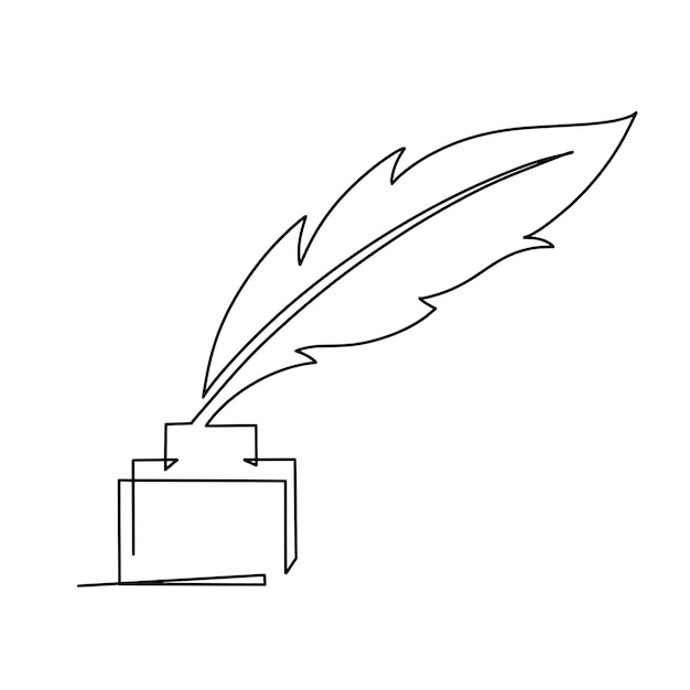 Vector continuous one line feather pen illustration