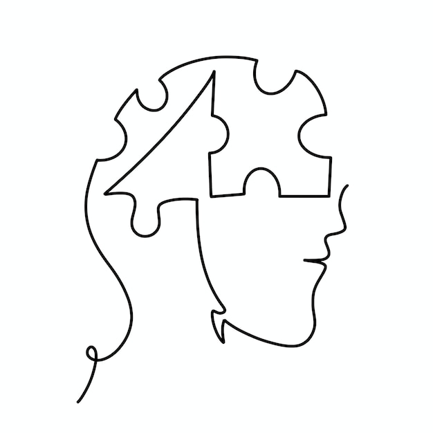 Vector continuous one line puzzle shaped head illustration