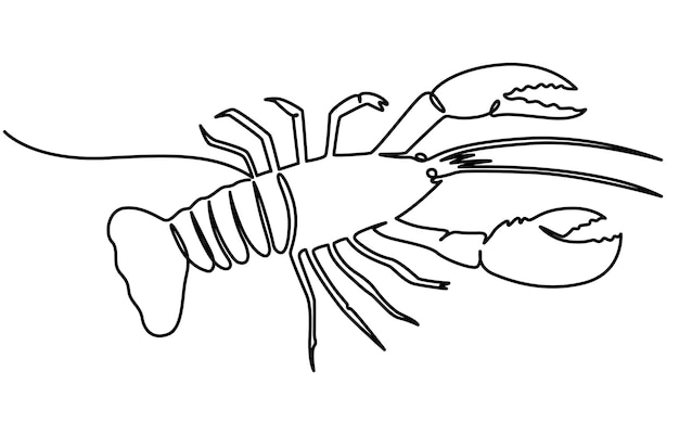 Vector continuous one single line drawing icon of lobsters crayfish in silhouette on a white