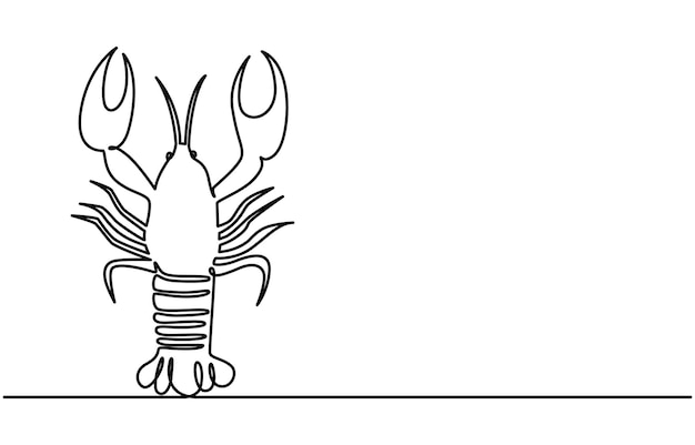 Vector continuous one single line drawing icon of lobsters crayfish in silhouette on a white