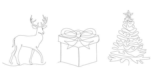 Vector continuous one single line drawing icon of set vector of Christmas's decoration new year