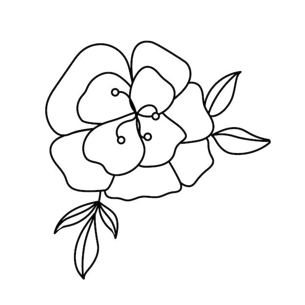 Vector Contour black and white drawing of blooming flower