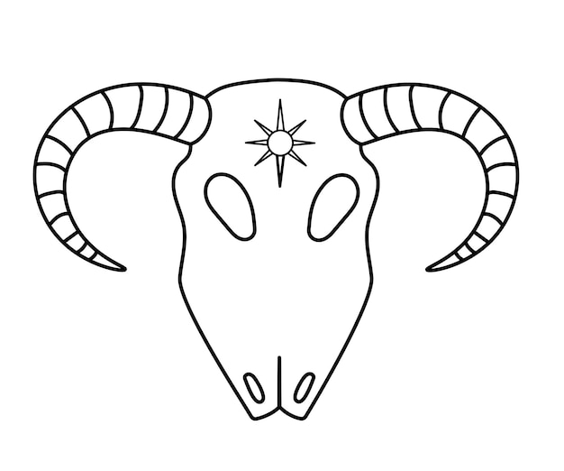 Vector Contour black and white drawing of a ram's skull