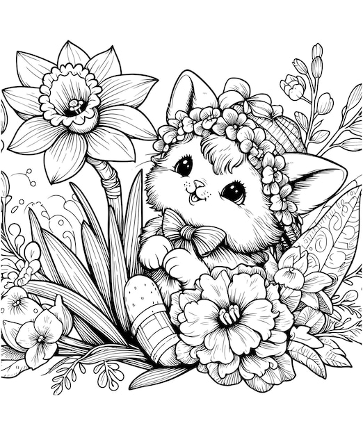 Vector vector contour tulip daffodil narcissus flower coloring book