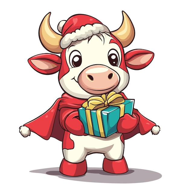 vector cow holding gift flat style on white background Generative AI