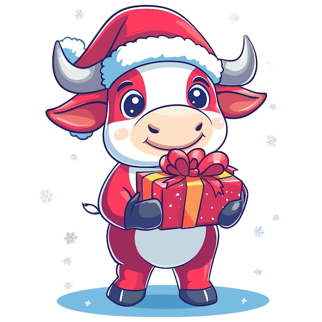 vector cow holding gift flat style on white background Generative AI